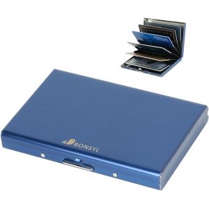 KALANKA-® Porte Carte de Crédit en Métal avec Blocage RFID, Portefeuille Ultra Fin avec 6 Emplacements pour Cartes, Porte Carte de Crédit pour Hommes et Femmes. (6 Cartes/Bleu) - Neuf