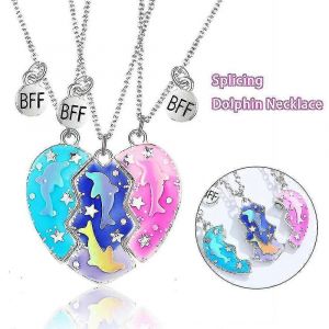 Amitié Collier Meilleur Ami Collier Pour 3 Filles Magnétique Coeur Dauphin Pendentif Bff Colliers Pour Soeur - Neuf