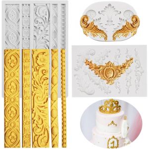 Kal-Moule Pate A Sucre, 3pcs Silicone Fondant Cadre, Relief Baroque Vintage Silicone Fondant Moule Réutilisables, Moule Pate A Sucre Pour Fudge, Gâteau, Chocolat, Décoration De Dessert, Cupcake Toppe - Neuf