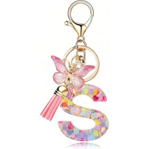 KAL-Porte-Clés Avec Lettre Initiale Papillon Porte-Clés Pour Adolescentes Et Filles,Porte-Clés Initiales,Porte Clef Femme,Porte Clé Lettre,Porte-Clés Lettre Papillon - Neuf