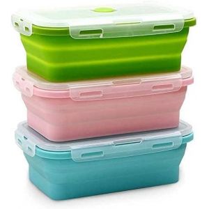 LETNERNY-Boîte À Lunch Pliante En Silicone,Set De Boîte De Conservation Alimentaire,Boîte À Lunch Portative Facile À Nettoyer Et Résistante Aux Hautes Températures Et Aux Chutes (3) - Neuf