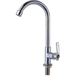 Robinet d'évier d'eau froide Poignée unique Un trou Robinet de bar en acier inoxydable à montage sur pont à arc élevé - Neuf