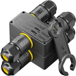 Connecteurs de Câbles Étanches IP68 avec Clé-Boîte de Jonction 3 Voies pour 3 Fils-Raccord Étanche pour Jardin-Dérivation de Câble Ø4-12mm-Boîtier Électrique Extérieur Sécurisé,Lot de 2 - Neuf