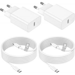 TRAHOO-20W Chargeur iPhone USB C 2 Pi&egrave;ces,PD 3.0 Chargeur Rapide Prise USB C avec 2M Cable USB c vers usbc Charge Rapide pour iPhone 17 16 15 Pro Max Plus,iPad Macbook/Pro/Air,Adaptateur Secteur Pris - Neuf