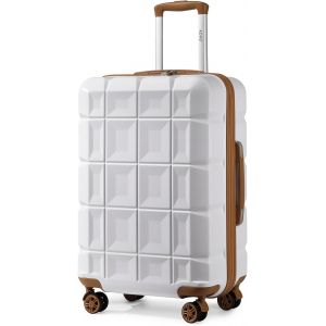 Valise Moyenne Rigide ABS Valise de Voyage a roulettes Ultra Léger Valises Soute 62cm avec Serrure TSA,Blanc - Neuf