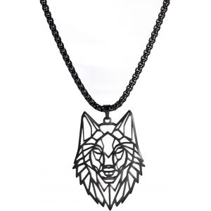 Kal-Collier Pendentif En Forme De Loup Squelette, &Eacute;l&eacute;ments De T&ecirc;te D'animal Classique Bois For&ecirc;t Nature Charme Bijoux En Acier Inoxydable Cadeau Pour Gar&ccedil;ons Hommes Filles - Neuf