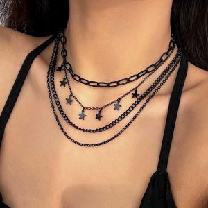 Tianyi-Gothique Noir &Eacute;toile Collier Noir Multicouche Croix Choke Collier Femmes Et Filles Bijoux (Collier A) - Neuf