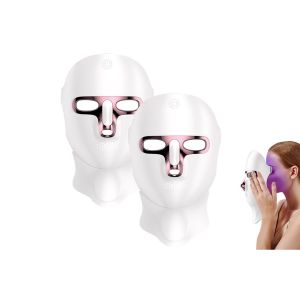 Lot De 2 Masques De Luminoth&eacute;rapie Led Pour Le Visage Et Le Cou, Avec 7 Modes De Couleur Pour Le Soin De La Peau Et La R&eacute;duction Des Rides. - Neuf