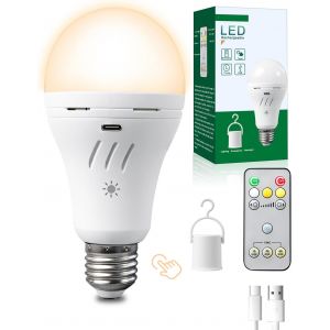 Sjzg-Ampoule Rechargeable Usb-C Avec Telecommande, E27 7w Ampoule Sans Fil Tactile Dimmable Avec Batterie 2600mah Trois Temp&eacute;ratures De Couleur T(3000/4000/6000k) - Int&eacute;rieur Et Ext&eacute;rieur(1pack) - Neuf