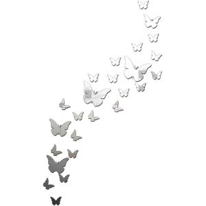 1pc papillon autocollant mural, 30pcs 3D argent acrylique papillon miroir autocollant papillon autocollant mural pour d&eacute;corer salon chambre bureau - Neuf