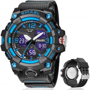 Eryi-Montre Analogique Numérique Pour Homme, Analogique Et Numérique, Montre De Sport, Étanche Avec Chronomètre Led Numérique, Montre De Luxe Casual Wristwatch, Bleu, Bracelet - Neuf