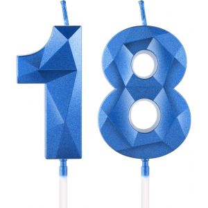 Sansh-Bleu Profond Bougies D'anniversaire En Forme De Chiffre 18, 3d Bougies Bleu Profond Décoration De Gâteau,Décoration De Gâteau Pour Fête D'anniversaire, Mariage,Bougie D'anniversaire Pour Gâteau - Neuf