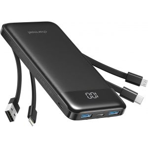 Eryi-Batterie Externe Avec 4 Câbles Intégrés 10000mah Batterie Portable Usb C Mince Power Bank Avec 6 Sorties Et 3 Entrées Pour Iphone 12 13 11 Samsung S21 S22 (Sombre) - Neuf