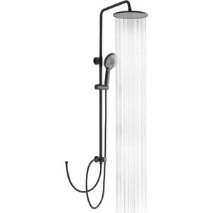 Ensemble de Douche, Colonne de Douche Noir sans Robinetterie,25cm Pommeau de Douche Pluie Ronde, Avec Tuyau Douche 1,6m et Barre de Douche R&eacute;glable en Hauteur - Neuf