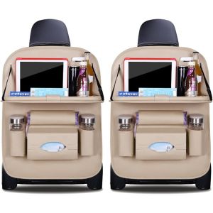 ¿Protège-Siège Arrière Cuir PU Beige¿ - 2 Pack avec Porte-Tablette Imperméable [VOI6175387] - Neuf