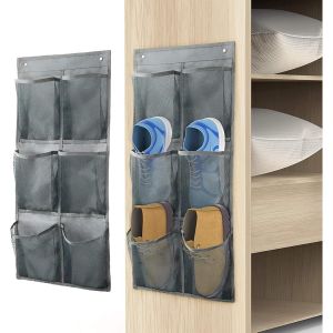 KGABERY-Lot De 2 Organiseurs De Rangement À Chaussures Avec Crochets,Pliable,12 Grandes Poches Profondes,En Tissu,Pour Armoire Et Porte Étroite,Organisateur De Chaussures,Gris - Neuf