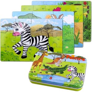 ERYI-Puzzle Enfant 2 3 4 Ans - 4 En 1 Progressif Educa Puzzles Avec Boîte, Jouet Éducatif Montessori Apprentissage Cognitif, Drôle Jeux Cadeau Anniversaire Pour Fille Garçon Bebe (Animaux) - Neuf
