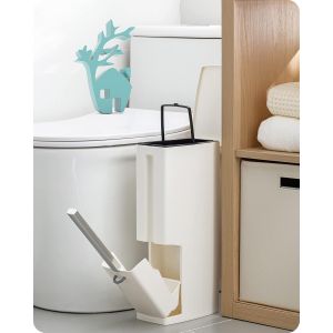 Kal-Brosse De Toilette Et Poubelle,Support De Toilette Pour Salle De Bain Avec Coude Multifonction 4 En 1 Poubelle Et Brosse De Toilette Et Support Pour Boîte À Mouchoirs (Blanc) - Neuf