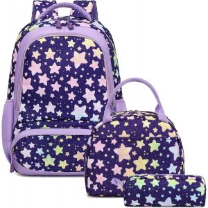 Cartable Étoiles Fille Sac à Dos Primaire Cartable Enfant pour Scolaire Primaire Fille Sets de Sacs Scolaires CE1 CE2 + Isotherme Panier Repas + Trousse - Neuf