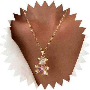 Kal-Cute Collier Ours Or Rose Cristal Coeur Cz Collier Choker Chaîne Simple Collier Fin Collier Minimaliste Collier Strass Collier Animal Ours Bijoux Pour Femmes - Neuf