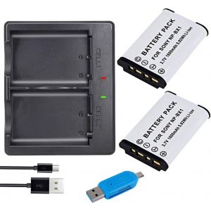 NP-BX1 Batterie de Remplacement (2-Pack) et Double Chargeur LCD pour Sony NP-BX1 / M8, Cyber-Shot DSC-HX80, HX90V, HX95, HX99, HX350, RX1, RX1R II, RX100 (II/III/IV/V/VA/VI) - Neuf