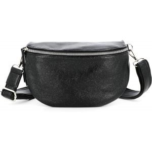 SJZG-Sac Banane Bandouli&egrave;re Femme Iris&eacute; - Porte Epaule Crois&eacute; Ou Devant Poitrine Ultra L&eacute;ger - Brillant Similicuir Souple - Mode Et Chic - Noir - Neuf