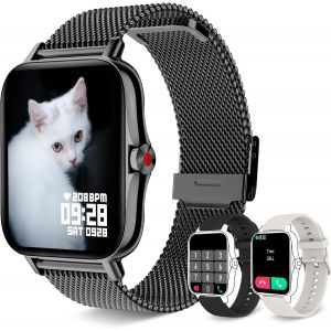 Montre Connect&eacute;e Femme avec Appel Bluetooth, 1.69"" HD Smartwatch Podometre Fr&eacute;quence Cardiaque Sommeil SpO2 Pression art&eacute;rielle, Etanche Intelligente Montre Sport Trackers d'activit&eacute; Android iOS, Noir - Neuf