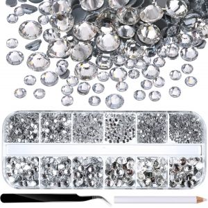 Mevronisshop-2000 Pi&egrave;ces Hot Fix Strass En Verre Plat Hotfix Gemmes De Cristal Rond 1.5-6 Mm (Ss4-Ss30) Dans La Bo&icirc;te De Stockage Avec Pince &Agrave; &Eacute;piler Et Stylo Plume Strass (Clair) - Neuf