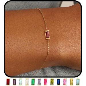 Eryi-Bracelet Femme Or Personnalisé Avec Pierre De Naissance Plaqué Or 14k Réglable Empilable Chaîne Bracelets Charms Bracelets Cadeau Anniversaire Ado Fille Maman Marraine Amie Idée Cadeau Bijoux - Neuf