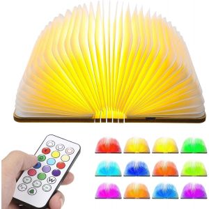 Livre Lampe Pliante En Bois, 1200mah Batterie Rechargeable Usb Lampe De Chevet Veilleuse Lumieres Decoratives, Lampes D'ambiance Dimension(12.1x9.5x2.5cm)-Lumi&egrave;re Blanc Chaud - Neuf