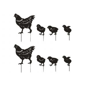 Statues De Poules Et Poussins En M&eacute;tal Pour Jardin, 8 Pi&egrave;ces - Neuf
