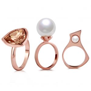 Lot De 3 Bagues En Alliage Pour Femmes, Bijoux Avec Zircone Et Perles Artificielles, 6# - Neuf