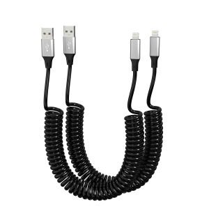 WQD-C&acirc;ble de recharge pour iPhone 2-Pack, Apple Carplay & MFi Certified, c&acirc;ble USB vers enroul&eacute; Lightning avec synchronisation de donn&eacute;es, cordon &eacute;tractable de recharge iPhone/Pad/Pod - Neuf