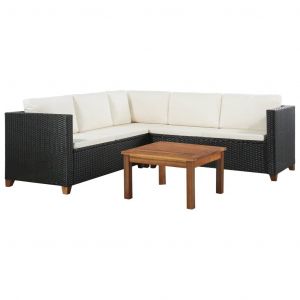 Prolenta Premium - Salon De Jardin 4 Pcs Avec Coussins R&eacute;sine Tress&eacute;e Noir - Neuf