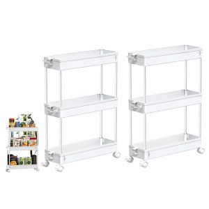 Lot De 2 Chariots De Cuisine Utilitaires Fins, Organisateurs De Rangement Mobiles, &Eacute;tag&egrave;res De Salle De Bain - Neuf