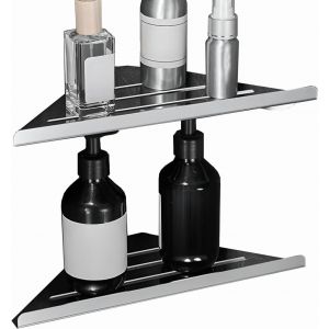 2 Pi&egrave;ces &Eacute;tag&egrave;res d'angle Pas de Per&ccedil;age Chariot de Douche Panier de Rangement Mural Auto-adh&eacute;sif, Autocollant Rangement pour Organisateur de Douche Acier Inoxydable &Eacute;tag&egrave;re(Chrome) - Neuf