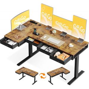 NouvelHorizonstore-Bureau Assis Debout Angle, 160x80cm Bureau Electrique avec 4 Tiroirs, Grand Table d'angle avec Prise, Standing Desk R&iquest;&iquest;glable en Hauteur avec Rangement pour la Maison, Brun Rustique - Neuf