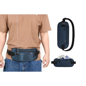 Portefeuille de voyage avec protection RFID, ceinture ajustable et compartiments zipp&eacute;s - Bleu marine - Neuf