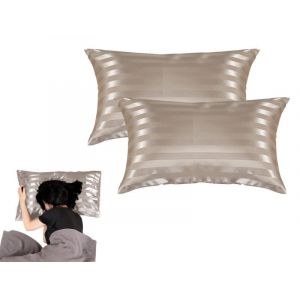 Lot De 2 Taies D'oreiller En Satin 51 X 76 Cm Pour Cheveux Et Peau - Kaki, Fermeture Enveloppe, Polyester - Neuf