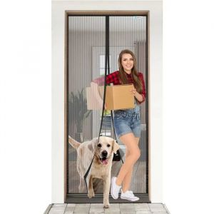 Moustiquaire Porte Magn&eacute;tique 85x210cm Noire - Rideau Anti-Insectes Fermeture Automatique Aimant&eacute;e Sans Per&ccedil;age - Maille Fine - Neuf