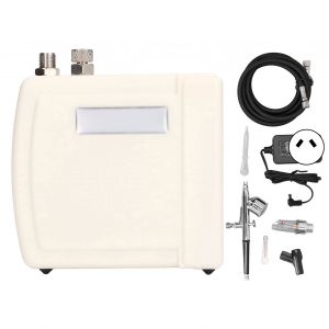 XYONG Kit aerographe double action avec compresseur d'air, filtre a huile et eau, connecteur de tuyau de raccordement pour maquillage, prise AU blanche 100-240 V - Neuf