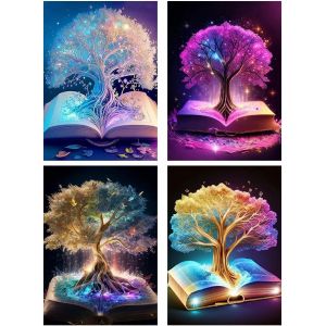 Ayuhr-Pack De 4 Livres De Diamond Painting 30x40cm - Peinture Diamant Arbres, Univers, Arbre De Vie - Pages Conte - Broderie Paysage Forêt - Neuf