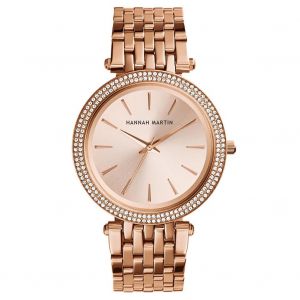 Montre Hannah Martin Tendance Pour Femme, Bracelet En Acier, Cadran Rond, Quartz, Strass, Or Rose - Neuf