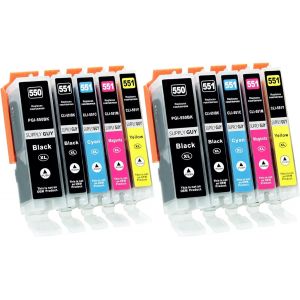 10 Ink Cartridges with Chip Compatible with Canon PGI-550 CLI-551 for Canon Pixma IP7250 IX6850 MG5450 MG5550 MG5650 MG5655 MG6450 MG6650 MX725 MX925 - Neuf