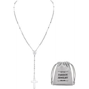 Kal-Collier Croix Catholique Avec Chapelet - Collier Chapelet En Acier Inoxydable Pendentif Croix De La Saint Vierge Marie Collier Chrétienne Médaille Bijoux Communion Baptême Amulette - Neuf