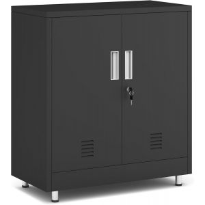 Ulteronixshop-Armoire de rangement en m&eacute;tal avec portes verrouillables et &eacute;tag&egrave;re r&eacute;glable, petit buffet verrouillable pour maison, bureau, couloir, entr&eacute;e, salon, salle &agrave; manger (noir) - Neuf