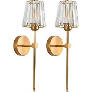 Subzonal-Appliques Murales En Cristal Dor&eacute; - Lot De 2, Lampes Murales Luxueuses Vintage Cadre En Laiton, Douille E27 &Eacute;clairage Int&eacute;rieur Pour Chambre, Cuisine, Salle De Bain (Parapluie) - Neuf