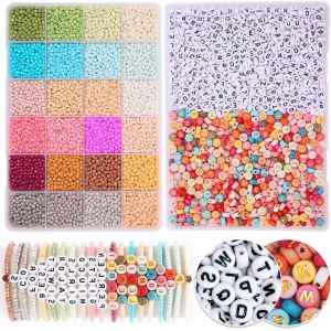 Morandi 24pcs 3mm Colorful Glass Beads For Bracelet Making 4x7mm Morandi Glass Beads With Elastic For Friendship Bracelet Jewelry Making - Neuf