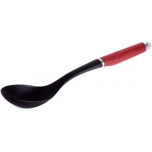 Kal-Cuillère De Cuisine Multi Tâches En Nylon Anti-Adhérent Et Manche En Inox - Couleur Rouge Cerise Et Noir - Neuf