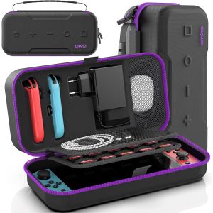 Eryi-Étui Rigide Pour Nintendo Switch & Switch Oled, Étui De Transport Ns Pour Joycon Et Adaptateurs, Hardcase Protection Switch Suitcase Avec 20 Emplacement Pour Carte, Pas Pour Ns2, Violette - Neuf